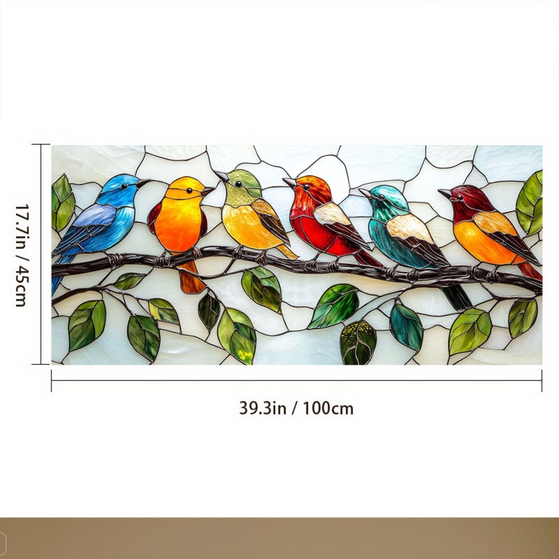 IVN Privacy Window Film 39.3x17.7 Inch Static Cling Decorative Window Film with Stained Glass Birds Design for Bathroom Kitchen Office - Image 3