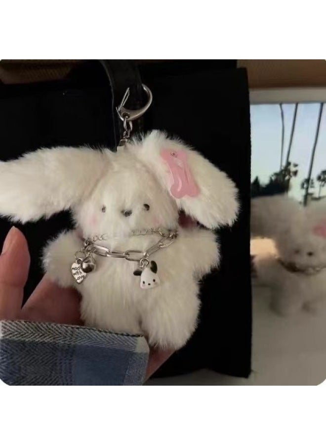 British NR Flying Rabbit Small Milk Dog Pendant Cute Plush Doll Bag Pendant Girl Heart Accessories Keychain Couple-Color:Small Milk Dog Necklace Hairstyle [bead Chain]] - Image 3