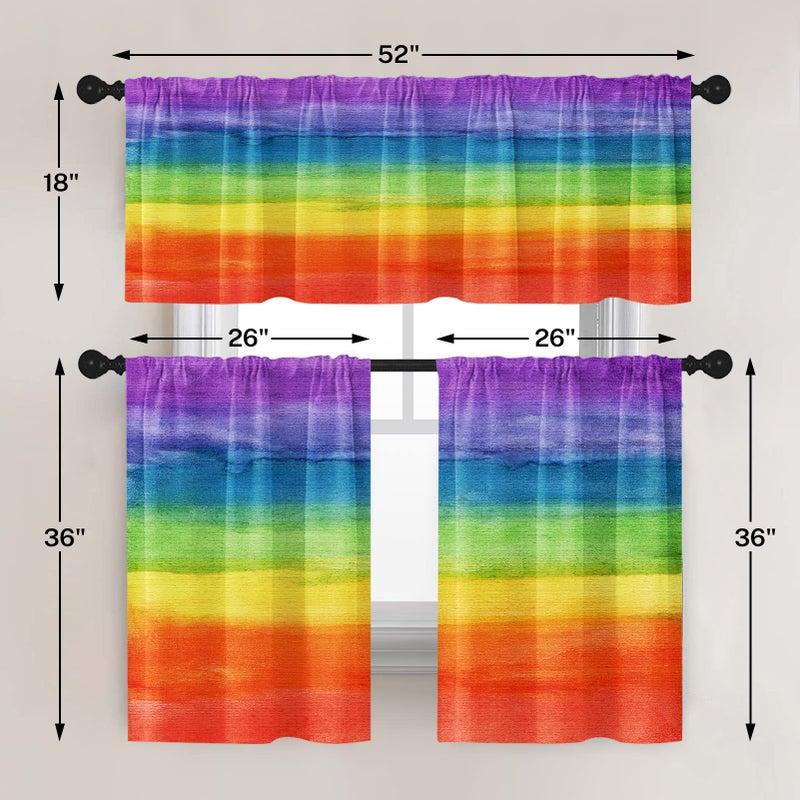 Tayney Tayney Colorful Kitchen Curtains Rainbow Stripes Window Curtains Valance and Tier Set  Abstract Painting Art Rod Pocket Short Tier Curtain  Modern Small Cafe Curtains for Kitchen Decor - Image 4
