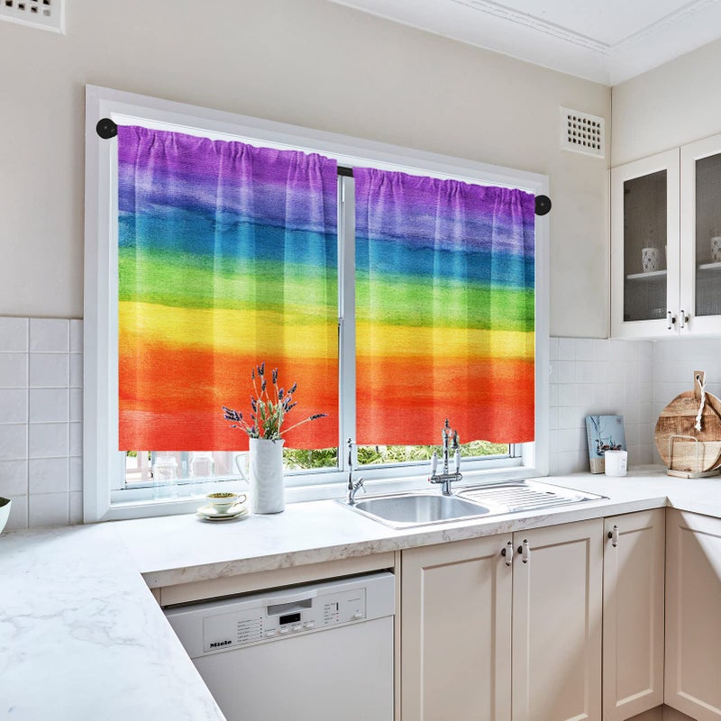 Tayney Tayney Colorful Kitchen Curtains Rainbow Stripes Window Curtains Valance and Tier Set  Abstract Painting Art Rod Pocket Short Tier Curtain  Modern Small Cafe Curtains for Kitchen Decor - Image 5