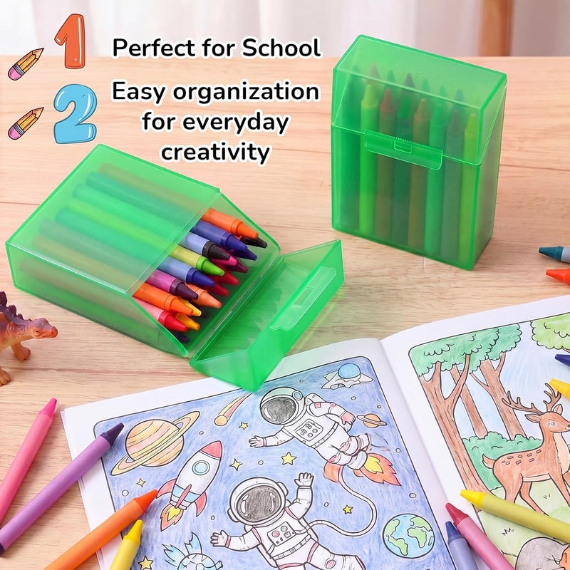 Clabby 2 Pcs Plastic Crayon Organizer Case for 24 Count Crayons Kids Art Supply Storage Box with Lid, Portable Holder for Classroom Home Travel, Fits Standard 24-Pack Crayon (Green) - Image 4