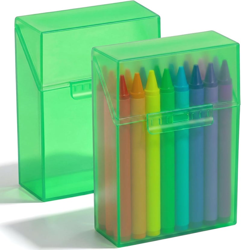 Clabby 2 Pcs Plastic Crayon Organizer Case for 24 Count Crayons Kids Art Supply Storage Box with Lid, Portable Holder for Classroom Home Travel, Fits Standard 24-Pack Crayon (Green) - Image 1