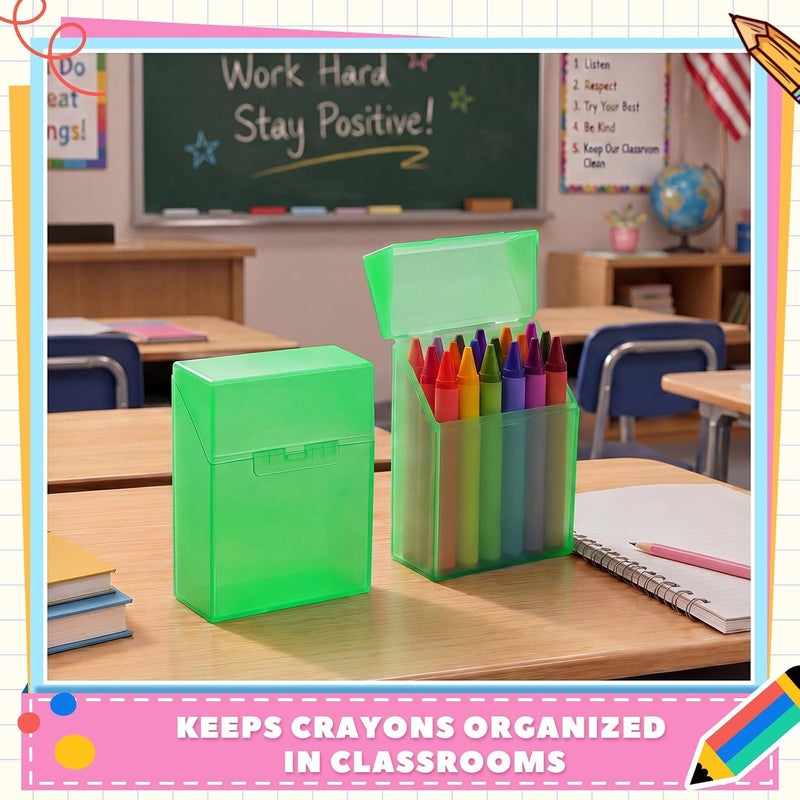 Clabby 2 Pcs Plastic Crayon Organizer Case for 24 Count Crayons Kids Art Supply Storage Box with Lid, Portable Holder for Classroom Home Travel, Fits Standard 24-Pack Crayon (Green) - Image 5