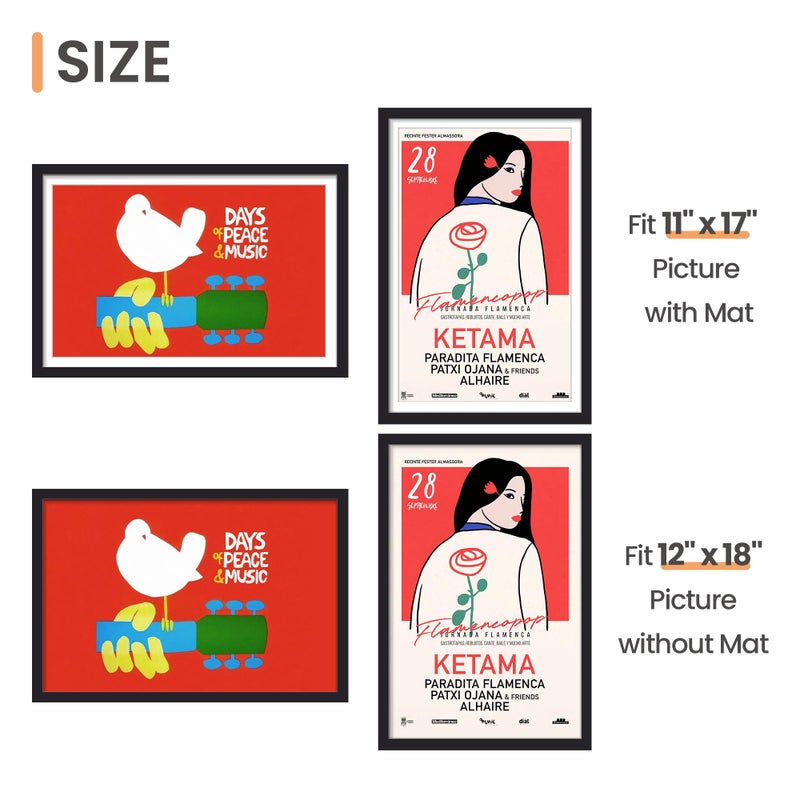 upsimples 12x18 Picture Frame Set of 5, Display Pictures 11x17 with Mat or 12 x 18 Without, Wall Gallery Poster Frames, Black - Image 5