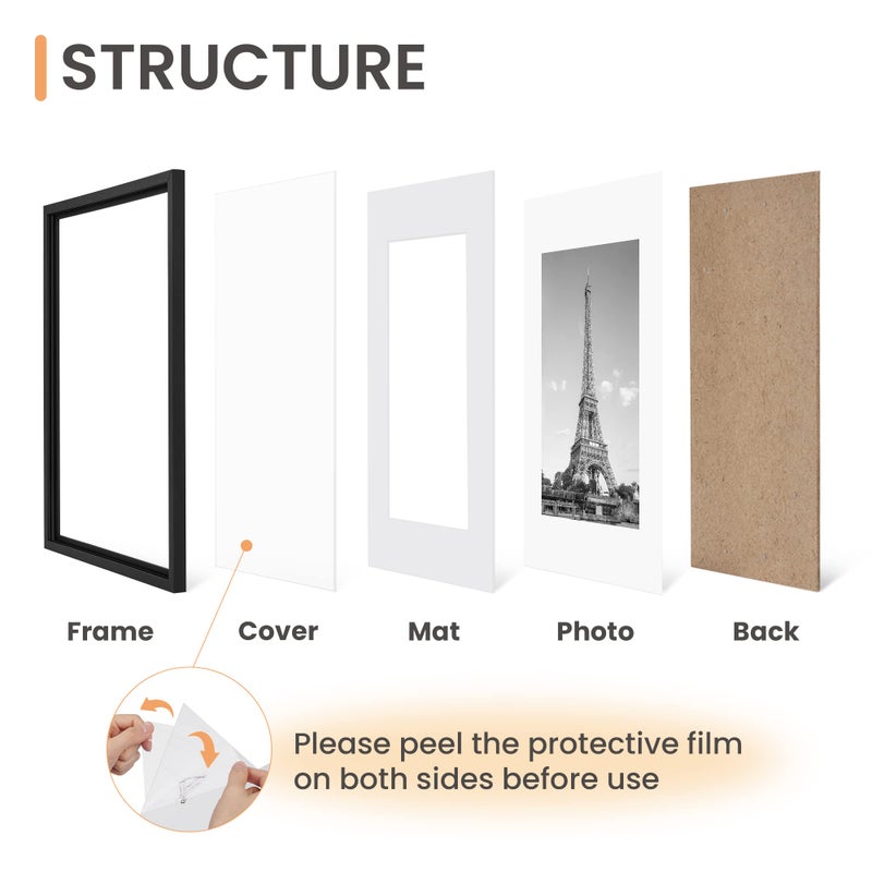 upsimples 12x18 Picture Frame Set of 5, Display Pictures 11x17 with Mat or 12 x 18 Without, Wall Gallery Poster Frames, Black - Image 3
