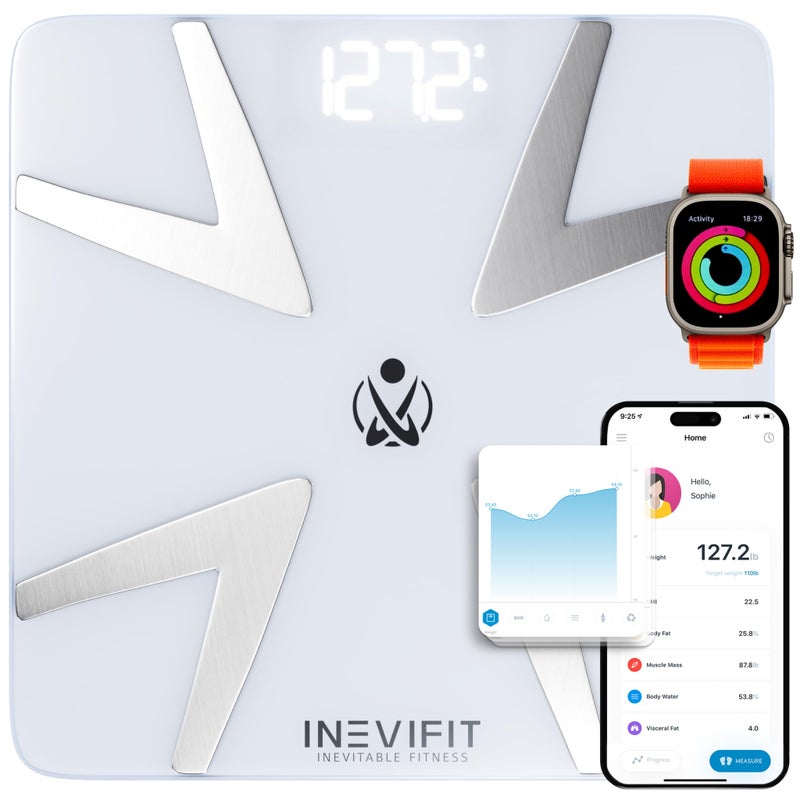 INEVIFIT Smart Body Fat Scale, Highly Accurate Bluetooth Digital Bathroom Body Composition Analyzer, Measures Weight, Body Fat, Water, Muscle, BMI, Visceral Fat & Bone Mass for Unlimited Users - Image 1