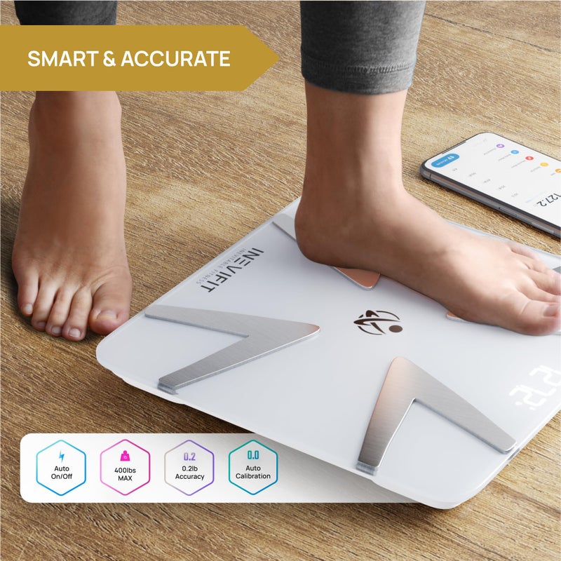 INEVIFIT Smart Body Fat Scale, Highly Accurate Bluetooth Digital Bathroom Body Composition Analyzer, Measures Weight, Body Fat, Water, Muscle, BMI, Visceral Fat & Bone Mass for Unlimited Users - Image 5