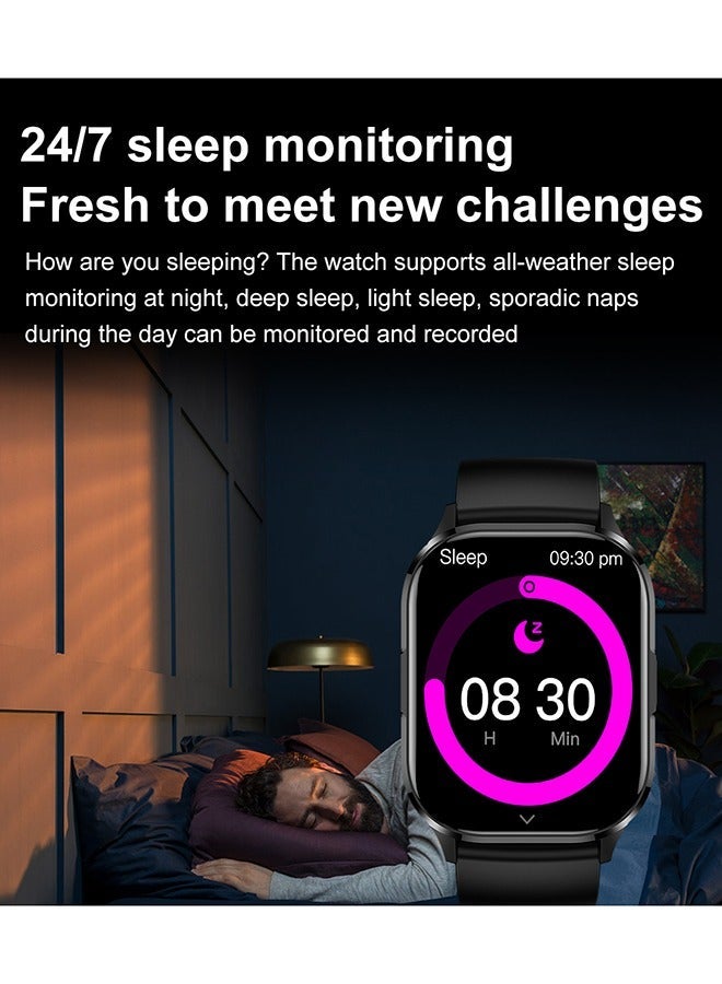 RollsTimi  Men's Smart Watch Women 2.01" AMOLED Waterproof Smartwatch,Fitness Tracker with Heart Rate Sleep Monitor Activity Tracker for Android and iPhone - Black - Image 2