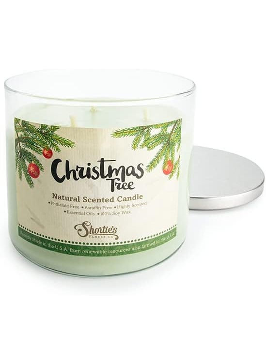 Shortie's Candle Company Christmas Tree Natural 3 Wick Candle, Essential Fragrance Oils, 100% Soy, Phthalate & Paraben Free, Clean Burning, 14.5 Oz. 