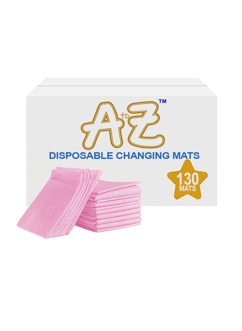A to Z - Disposable Changing Mat size (45cm x 60cm) Large- Premium Quality for Baby Soft Ultra Absorbent Waterproof - Pack of 130 - Pink - Image 1