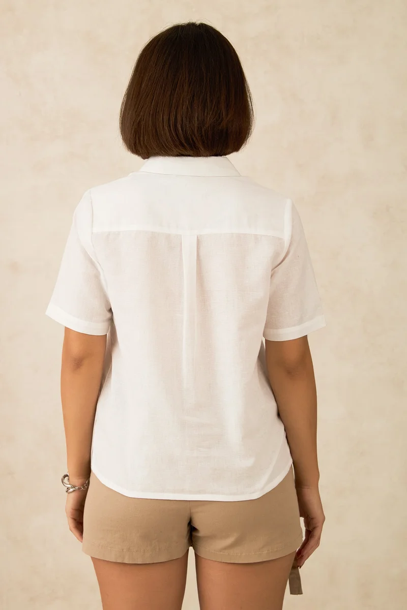 فيرجيو Linen Short Brunchwear Sleeve Buttoned Shirts for Women
