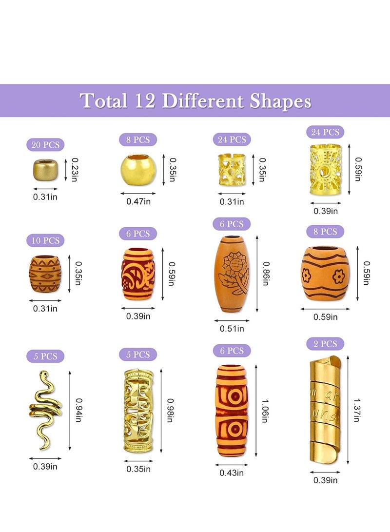 Excefore 124 PCS Hair Jewelry Accessories Dreadlock Accessories Hair Decoration Hair Coils Rings Imitation Wood-Like Hair Tube Beads for Braids - Image 2