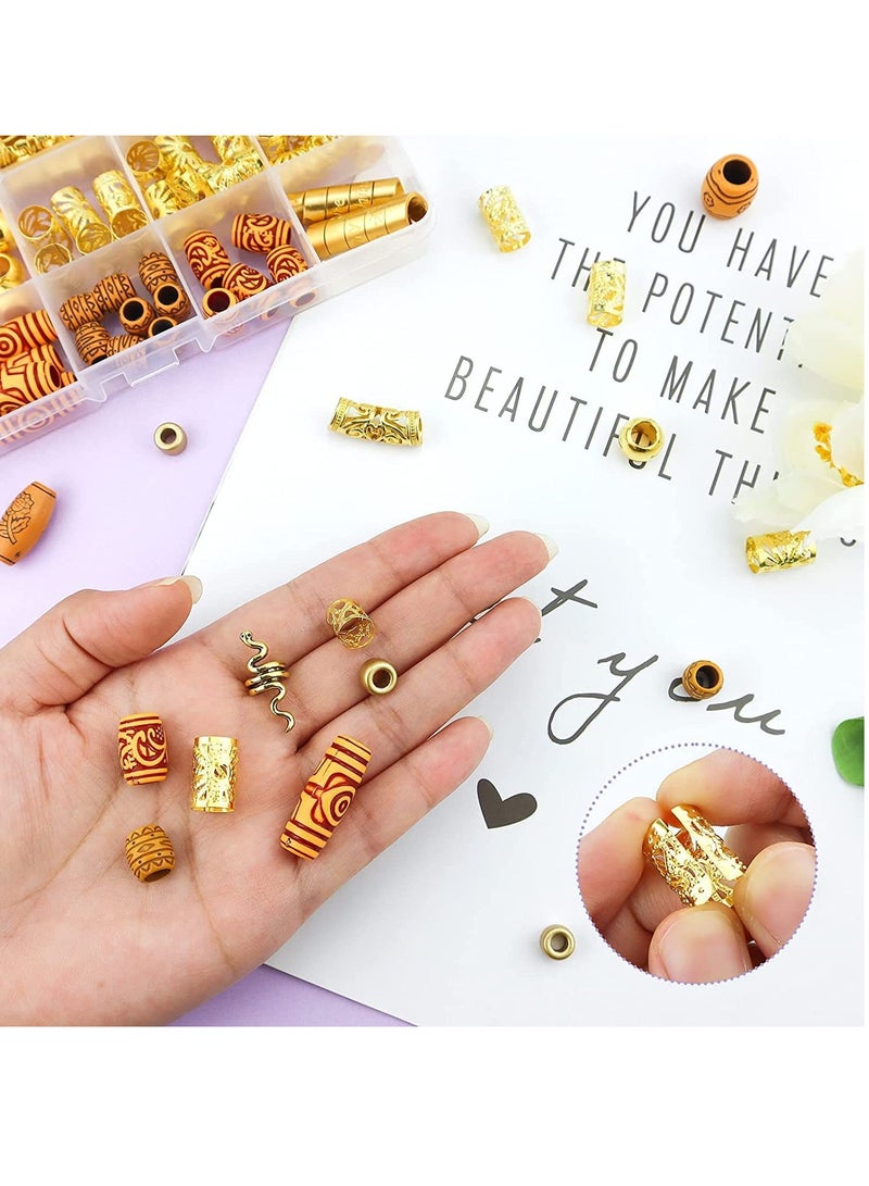 Excefore 124 PCS Hair Jewelry Accessories Dreadlock Accessories Hair Decoration Hair Coils Rings Imitation Wood-Like Hair Tube Beads for Braids - Image 4