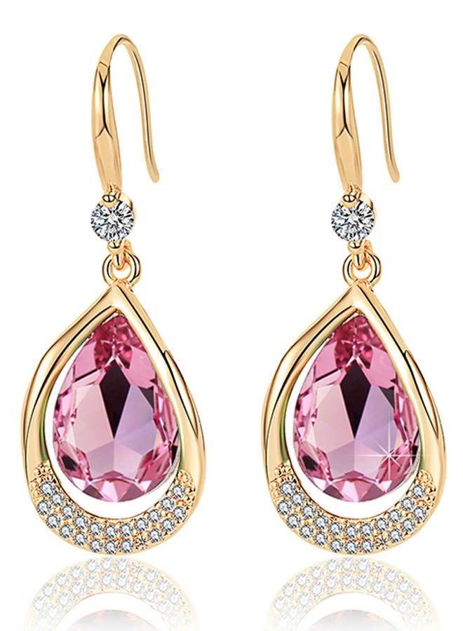 EVEVIC Austrian Crystal Halo Teardrop Hollow Drop Dangle Earrings for Women 14 K Rose Gold Plated Hypoallergenic Jewelry - Image 1