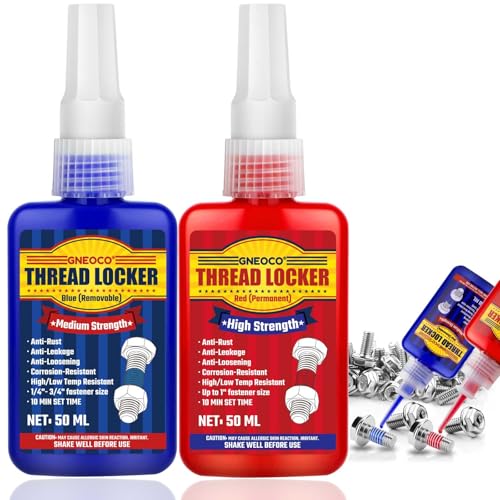 GNEOCO Thread Lock Blue and Red Threadlocker Medium and Strong Strength Thread Locker for Nuts Bolts Fasteners and Metals Anaerobic Curing Screw Glue to Prevent Loosening Blue and Red - Image 1