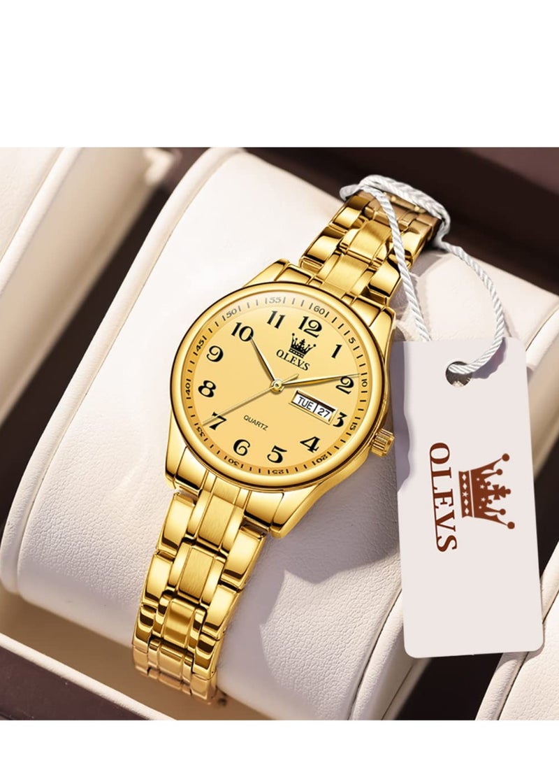 أوليفز ساعة OLEVS للسيدات من الفولاذ المقاوم للصدأ مقاومة للماء، عرض تناظري كبير وسهل قراءة التاريخ للسيدات - Image 1