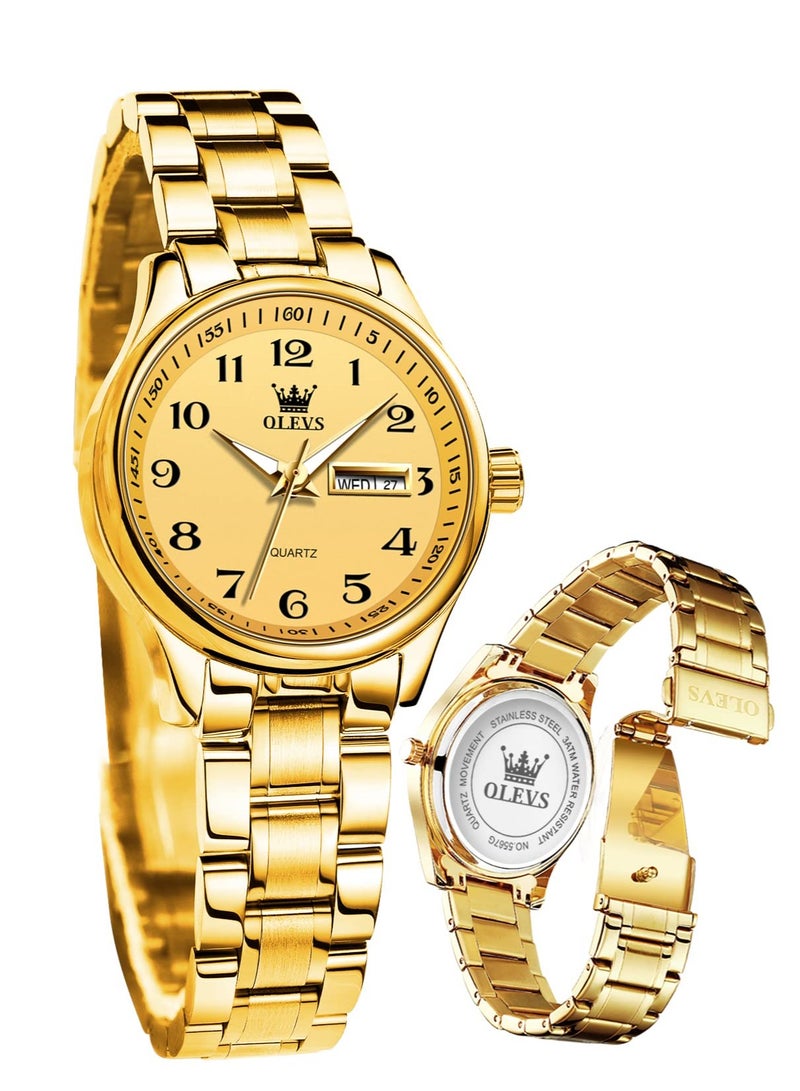 أوليفز ساعة OLEVS للسيدات من الفولاذ المقاوم للصدأ مقاومة للماء، عرض تناظري كبير وسهل قراءة التاريخ للسيدات - Image 3