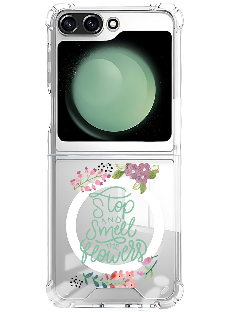 Theodor Magnetic Case for Samsung Galaxy Z Flip 5 Compatible with MagSafe Wireless Charging, Shockproof Phone Bumper Cover Stop & Smell Flowers - Image 1