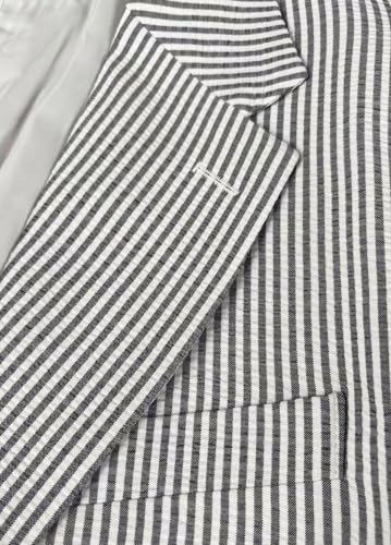 PopEle Leisure Mens Striped Seersucker Slim Fit Suit Grooms Lightweight Sear Sucker Suit for Wedding Black/White - Image 3