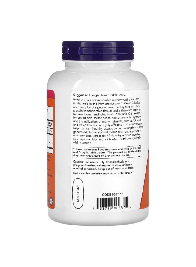 Now Foods Vitamin C 1000 With Rose Hips And Bioflavonoids 250 Tablets - Image 2