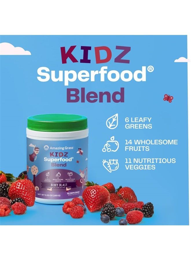 Amazing Grass Kidz Superfood: Organic Greens, Fruits, Veggies, Beet Root Powder & Probiotics for Healthy Kids, Berry Blast, 30 Servings  - Image 3
