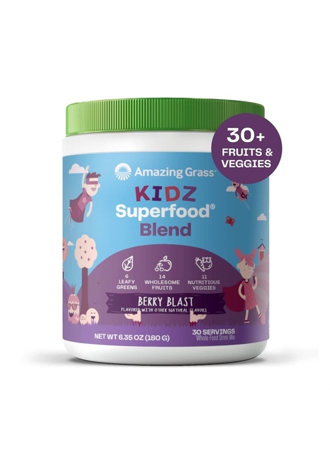 Amazing Grass Kidz Superfood: Organic Greens, Fruits, Veggies, Beet Root Powder & Probiotics for Healthy Kids, Berry Blast, 30 Servings  - Image 1