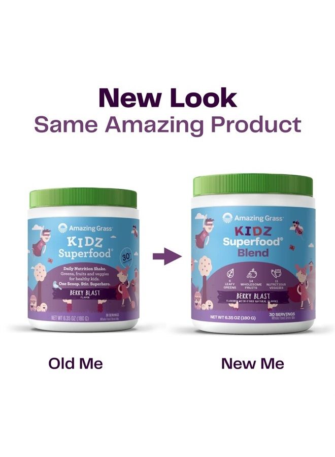 Amazing Grass Kidz Superfood: Organic Greens, Fruits, Veggies, Beet Root Powder & Probiotics for Healthy Kids, Berry Blast, 30 Servings  - Image 2
