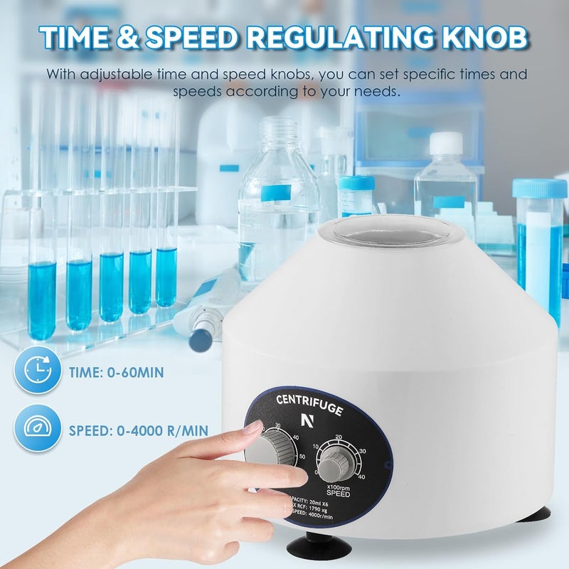 NEWTRY آلة الطرد المركزي الكهربائية مختبر سطح المكتب مع مؤقت وتحكم في السرعة 4000 دورة في الدقيقة سعة 20 مل × 6 800D 110 فولت قابس أمريكي، 60 هرتز - Image 2