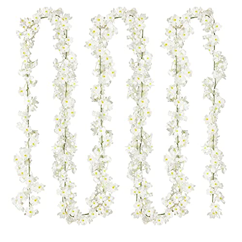 Sggvecsy Cherry Blossom Garland Artificial Cherry Flower Vines 2 Pack Hanging Silk Flowers Garland for Home Wedding Garden Party Arch Office Decor (White) - Image 1