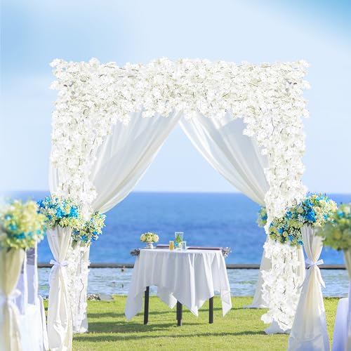 Sggvecsy Cherry Blossom Garland Artificial Cherry Flower Vines 2 Pack Hanging Silk Flowers Garland for Home Wedding Garden Party Arch Office Decor (White) - Image 2