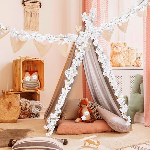 Sggvecsy Cherry Blossom Garland Artificial Cherry Flower Vines 2 Pack Hanging Silk Flowers Garland for Home Wedding Garden Party Arch Office Decor (White) - Image 3