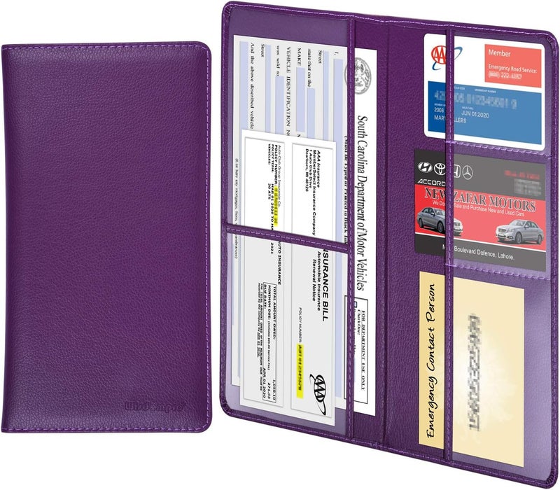 Wisdompro Car Document Holder Organiser, PU Leather Vehicle Insurance and Registration Holders Wallet Case for ID Card, Driving Licence, Key Contact Information Cards - Image 1