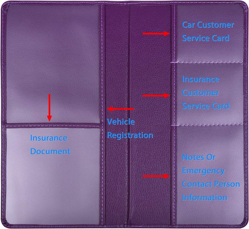 Wisdompro Car Document Holder Organiser, PU Leather Vehicle Insurance and Registration Holders Wallet Case for ID Card, Driving Licence, Key Contact Information Cards - Image 2