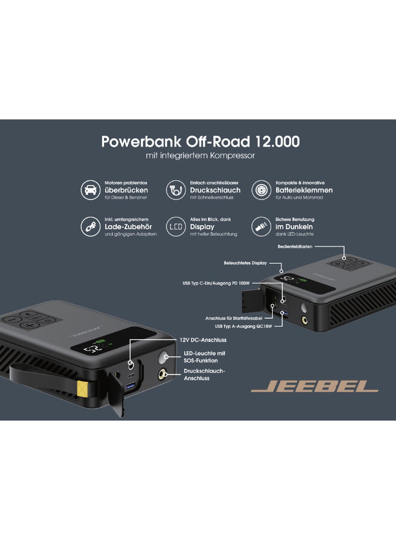 جيبيل باور بانك وضاغط هواء واشتراك سيارة JEEBEL SOLVER – بطارية 20000mAh بقدرة تشغيل 1500A وضغط 150 PSI | محطة طوارئ متكاملة للسيارة  - Image 5