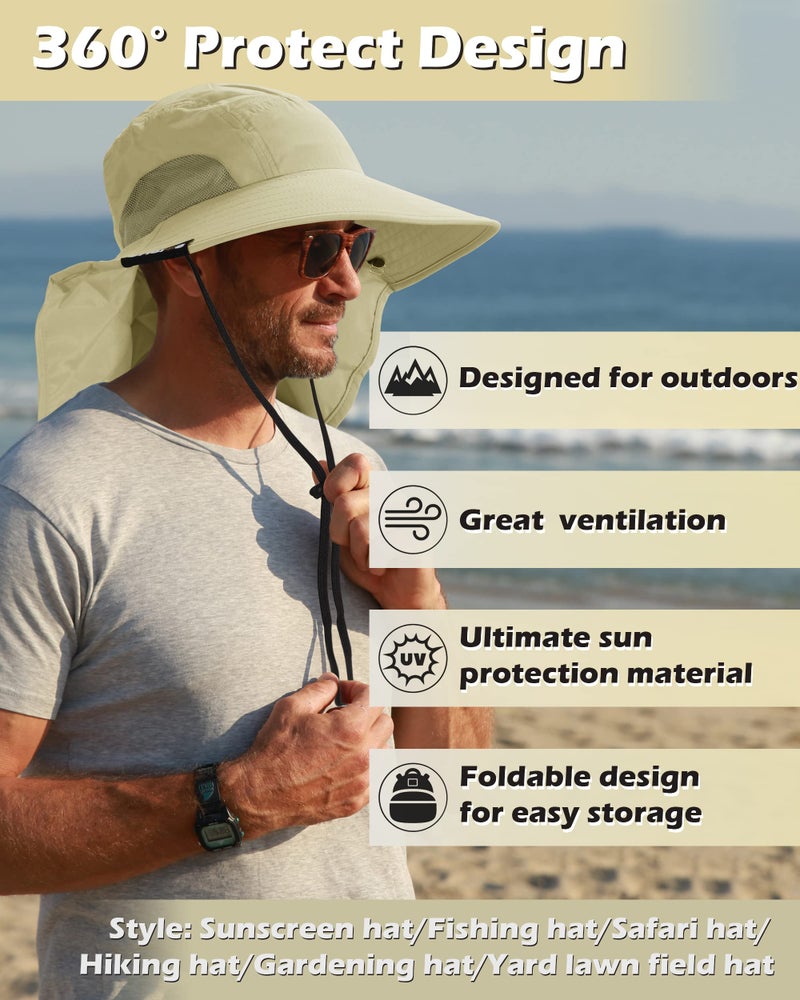 Tirrinia Neck Flap Fishing Safari Cap for Men, Wide Brim Sun Hat for Outdoor Hiking, Camping, Gardening, Lawn Field Work - Image 2