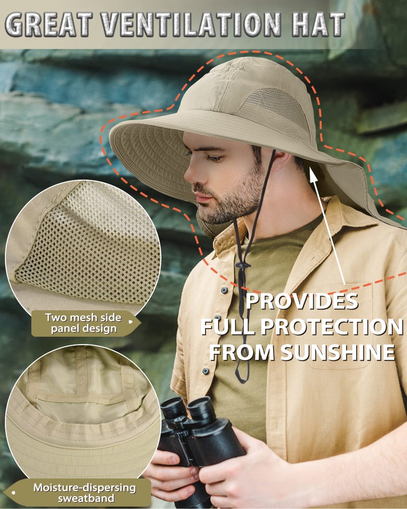 Tirrinia Neck Flap Fishing Safari Cap for Men, Wide Brim Sun Hat for Outdoor Hiking, Camping, Gardening, Lawn Field Work - Image 3