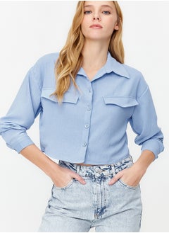 Blue Pocket Detailed Crop Aerobin Regular Fit Woven Shirt TWOSS22GO0715 - pzsku/Z699A87946F61BA037600Z/45/_/1730941424/89ac75f5-ecd7-44af-b8aa-ead5e5177c0f