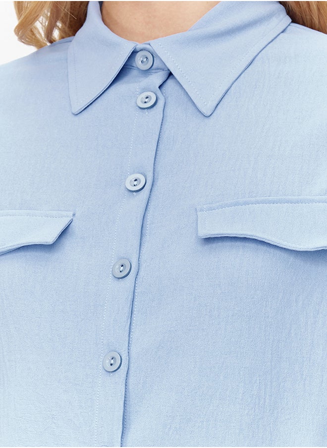 trendyol Blue Pocket Detailed Crop Aerobin Regular Fit Woven Shirt TWOSS22GO0715  - Image 5