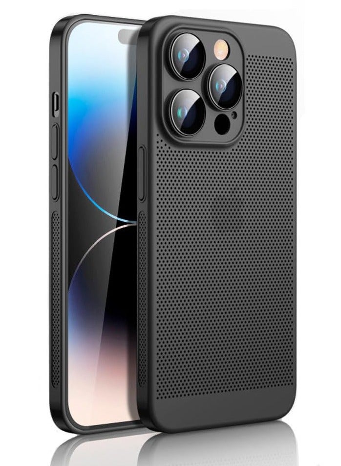 Heat Dissipation Case with Built in Camera Lens Protector Slim Fit Breathable Cooling Anti Fingerprint Hard PC Back ShockproofÂ Cover For Iphone 13 Pro Max (Black) - Image 1