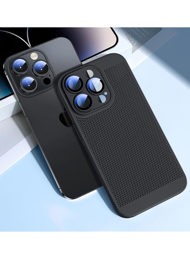 Heat Dissipation Case with Built in Camera Lens Protector Slim Fit Breathable Cooling Anti Fingerprint Hard PC Back ShockproofÂ Cover For Iphone 13 Pro Max (Black) - Image 3