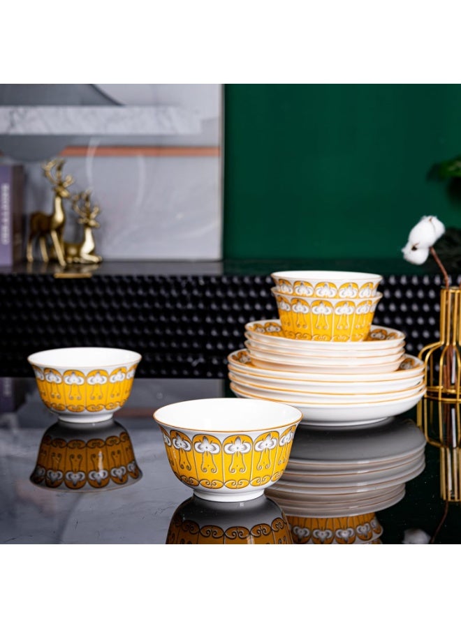 GOLD MANTIS TechPlus 12-Piece Gold Pattern Ceramic Dinnerware Set - Includes 4x 10.2-Inch Plates, 4x 8-Inch Plates, 4x 5.5-Inch Bowls | Microwave & Dishwasher Safe | Stylish Tableware Set for Elegant Dining - Image 5