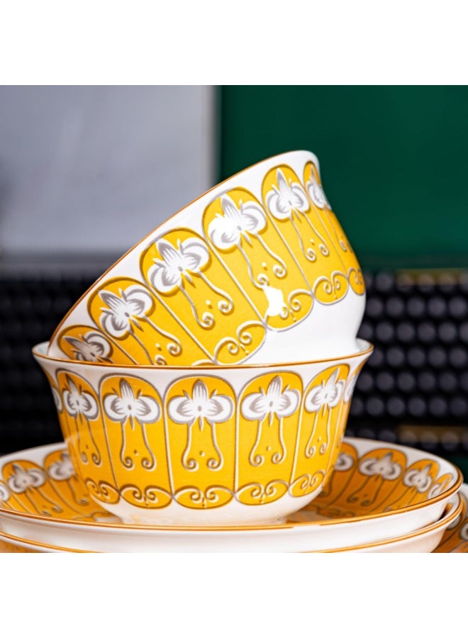 GOLD MANTIS TechPlus 12-Piece Gold Pattern Ceramic Dinnerware Set - Includes 4x 10.2-Inch Plates, 4x 8-Inch Plates, 4x 5.5-Inch Bowls | Microwave & Dishwasher Safe | Stylish Tableware Set for Elegant Dining - Image 3