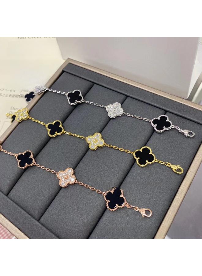 Four-leaf Clover Five-flower Bracelet With Drill Room And Drill High Version 8k Rose Gold Natural Fritillary Versatile Full-diamond Laser Female