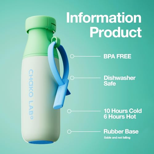 CHAKO LAB Insulated Stainless Steel Water Bottle with Two Strap BPAFree Leak Proof 17oz Bottle with Spout Lid Straw Mint Milk - Image 3