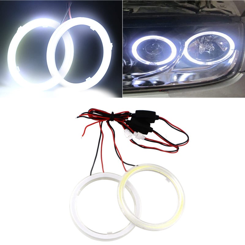 قاسم 1زوج أبيض 70MM 60SMD COB LED حلقة هالة عيون ملائكية ضوء ضباب سيارة LED DRL مع غطاء مصباح 12V 24V DC