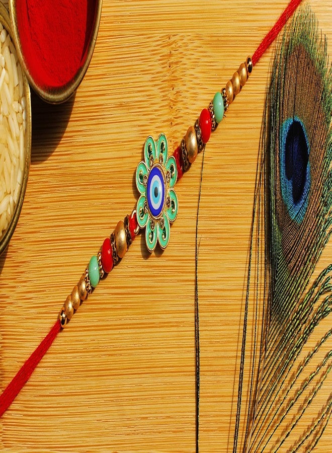 BANDHAN Evil Eye Rakhi With Green Enamel Work | raksha rakhi, Rakhi for Bhaiya - Image 3