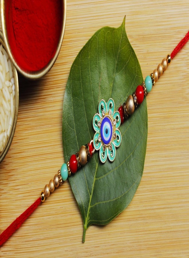 BANDHAN Evil Eye Rakhi With Green Enamel Work | raksha rakhi, Rakhi for Bhaiya - Image 2