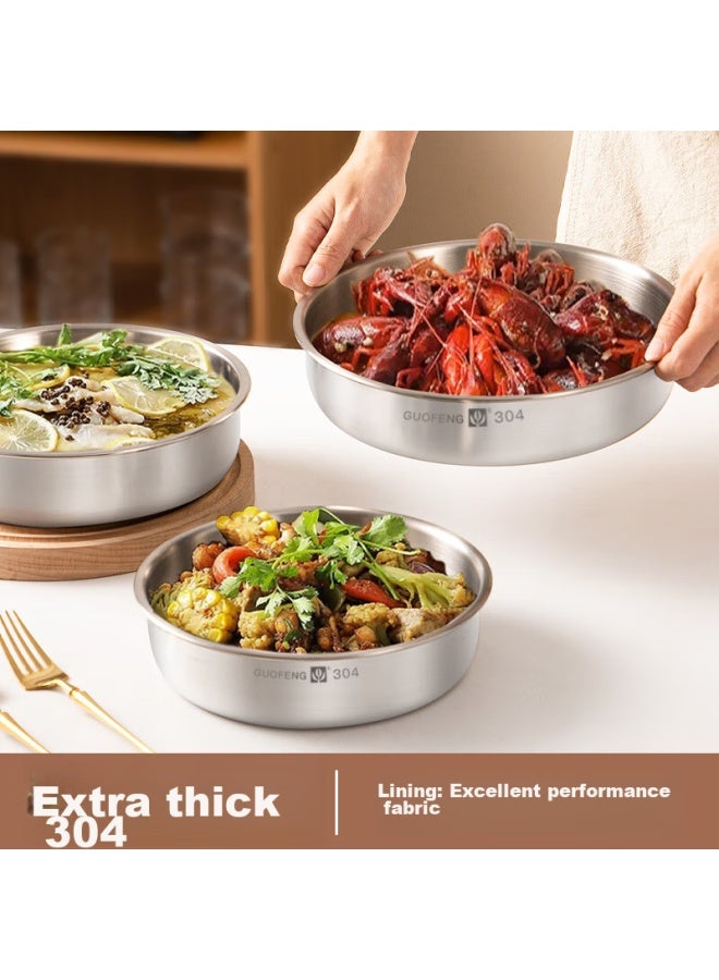 Guofeng Thickened 304 Stainless Steel Plate Dish, Deep Flat Bottom Round Plate, Heat-resistant And Shatterproof Food Bowl, 18cm - Image 2