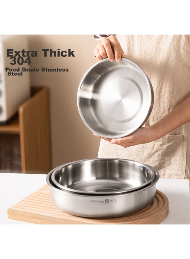 Guofeng Thickened 304 Stainless Steel Plate Dish, Deep Flat Bottom Round Plate, Heat-resistant And Shatterproof Food Bowl, 18cm - Image 3
