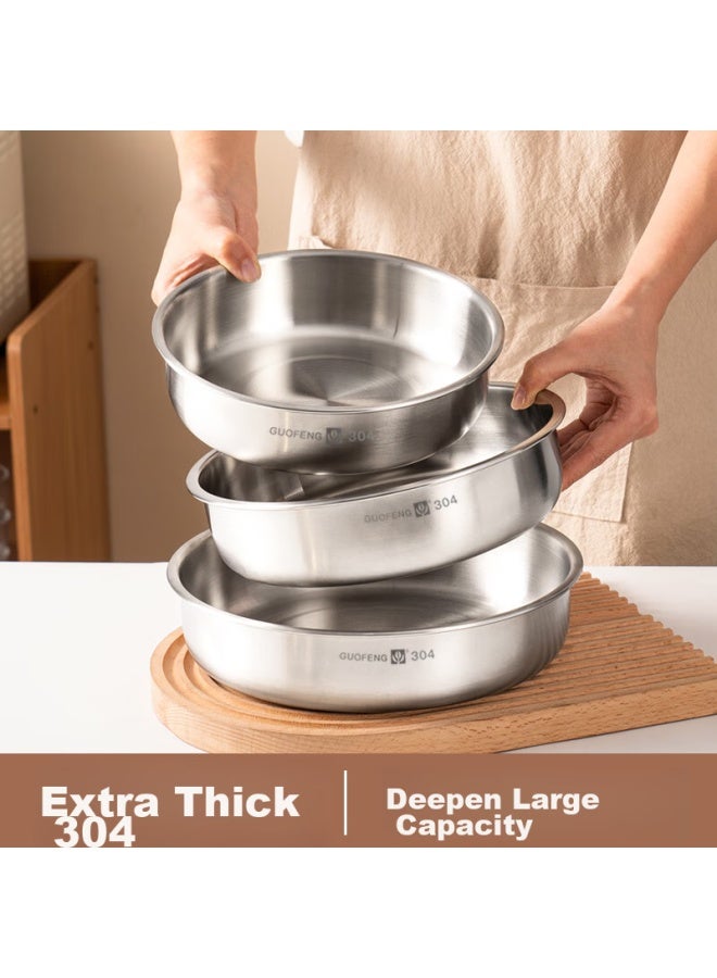 Guofeng Thickened 304 Stainless Steel Plate Dish, Deep Flat Bottom Round Plate, Heat-resistant And Shatterproof Food Bowl, 18cm - Image 1